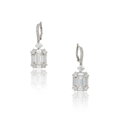 View full screen - View 1 of Lot 255. Pair of Diamond Earrings.