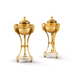 A pair of late Louis XVI gilt-bronze mounted white marble brûle-parfums, circa 1785