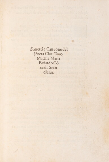 View full screen - View 1 of Lot 3. Sonetti e Canzone... Reggio nell'Emilia, Francesco Mazzali, 1499. Rare édition originale. L’un des chefs-d’œuvre de la poésie lyrique italienne du XVe siècle. Reliure du XIXe siècle..