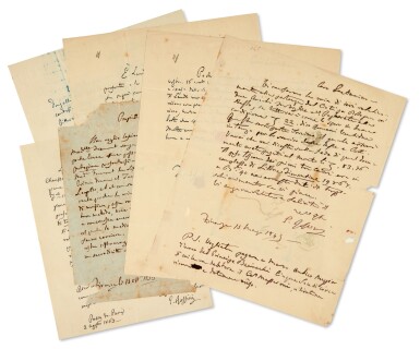 View full screen - View 1 of Lot 151. Gioachino Rossini | Six autograph letters signed, to Gaetano Fabi and Mauro Corticelli, 1849-1863.