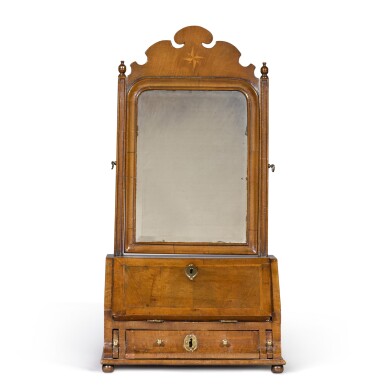 View full screen - View 1 of Lot 13. A George I cross and feather-banded walnut table mirror, circa 1720.
