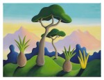 Trees and Mountains at Sunset