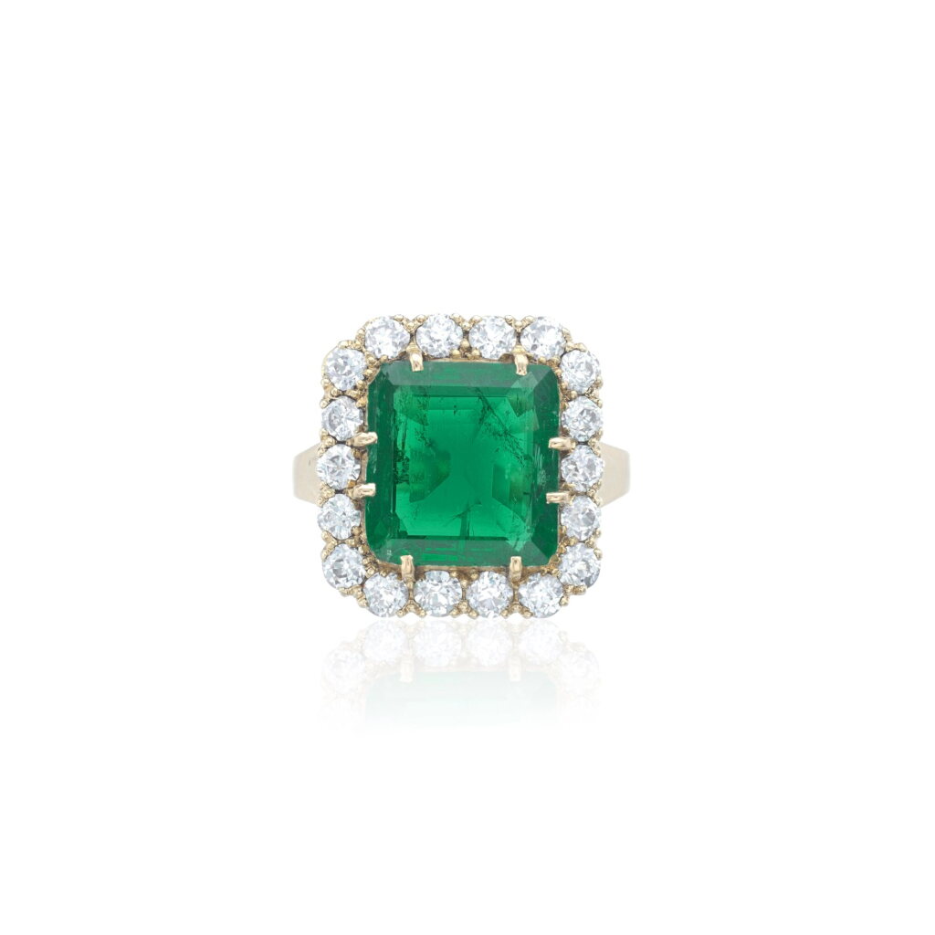 View full screen - View 1 of Lot 875. Emerald and diamond ring.