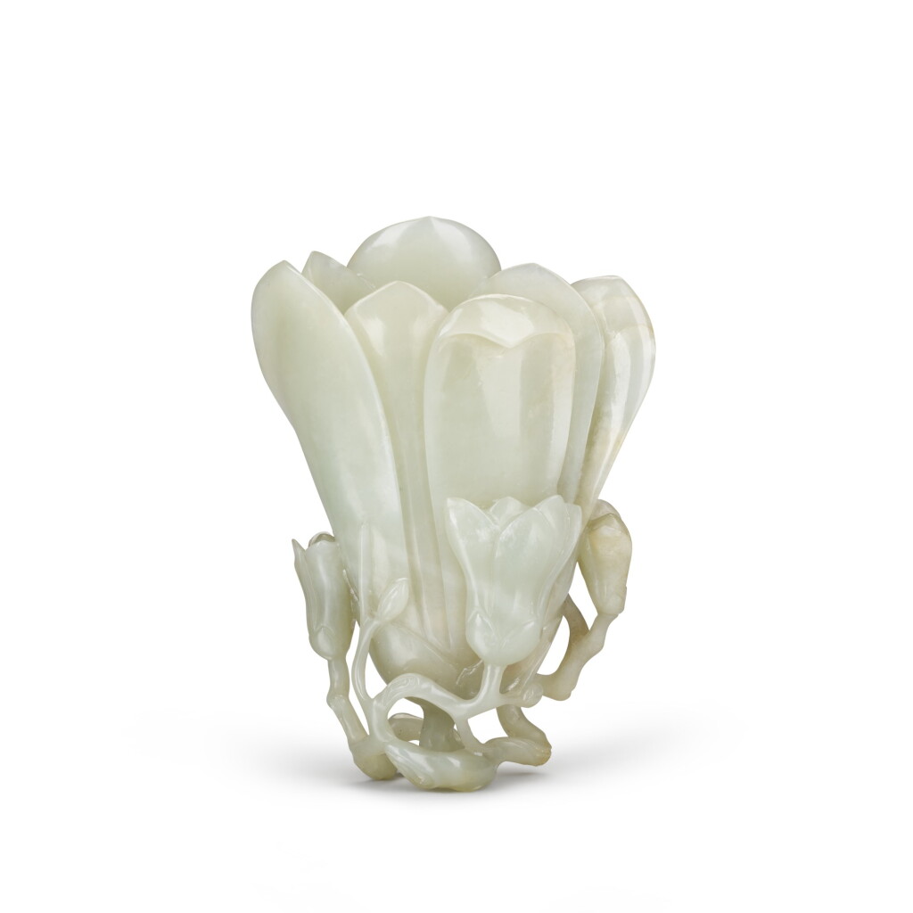 View full screen - View 1 of Lot 64. A white jade 'magnolia' cup, Qing dynasty, 18th century | 清十八世紀 白玉玉蘭花式盃.