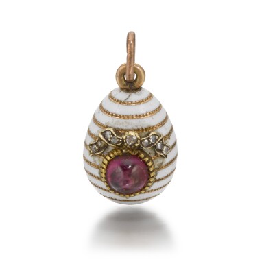 View full screen - View 1 of Lot 434. A gold and cloisonné enamel egg pendant, St Petersburg, circa 1890.