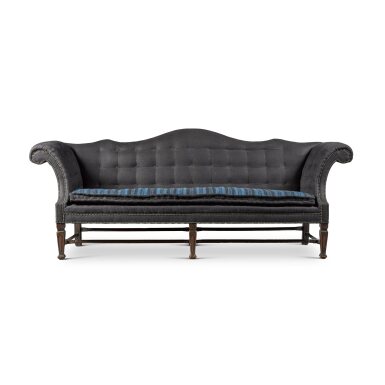 View full screen - View 1 of Lot 137. A George III upholstered and mahogany camel back sofa, circa 1770.