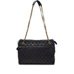 Navy Quilted Lambskin Zip Top Tote, 1980s