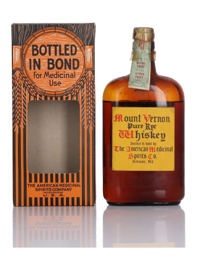 View full screen - View 1 of Lot 234. Mount Vernon Pure Rye Whiskey 100 Proof 1921 (1 Pint).