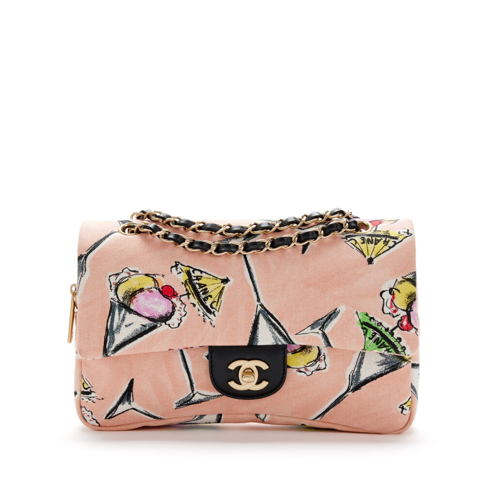 View full screen - View 1 of Lot 75. Printed Pink Canvas Ice Cream Sundae Zip Flap Bag Gold Hardware, 2003-2004.