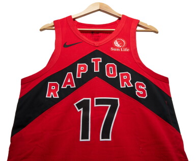 View full screen - View 1 of Lot 16. Dennis Schroder Toronto Raptors 2023-2024 Kia NBA Tip-Off Game Worn Icon Edition Jersey.