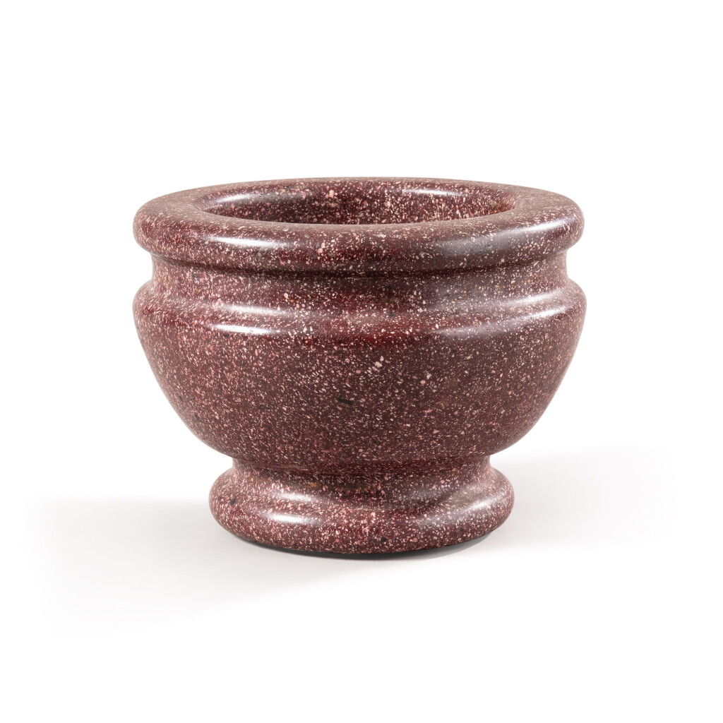 View full screen - View 1 of Lot 16. An Egyptian porphyry mortar, Italy, probably 17th century | Mortier en porphyre égyptien, Italie, probablement XVIIeme siècle.