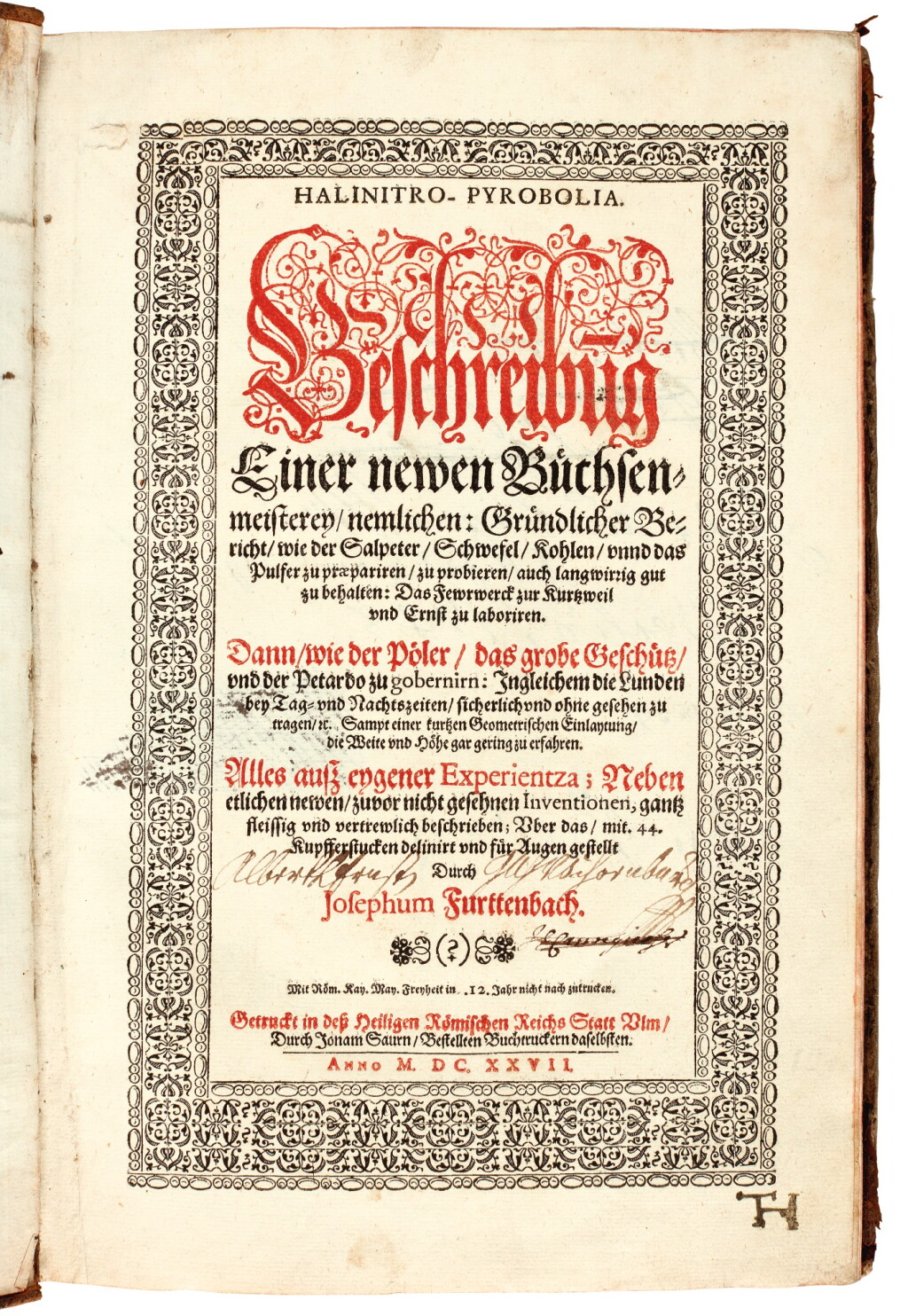 View full screen - View 1 of Lot 199. Furttenbach, Halinitro-Pyrobolia, Ulm, 1627, later half calf.
