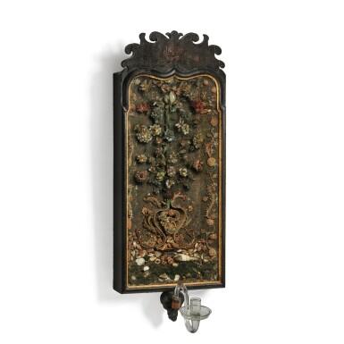 View full screen - View 1 of Lot 430. Very Fine and Rare William and Mary Quillwork Wall Sconce, Boston, Massachusetts, Circa 1740.