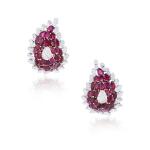 Pair of ruby and diamond ear clips, circa 1970