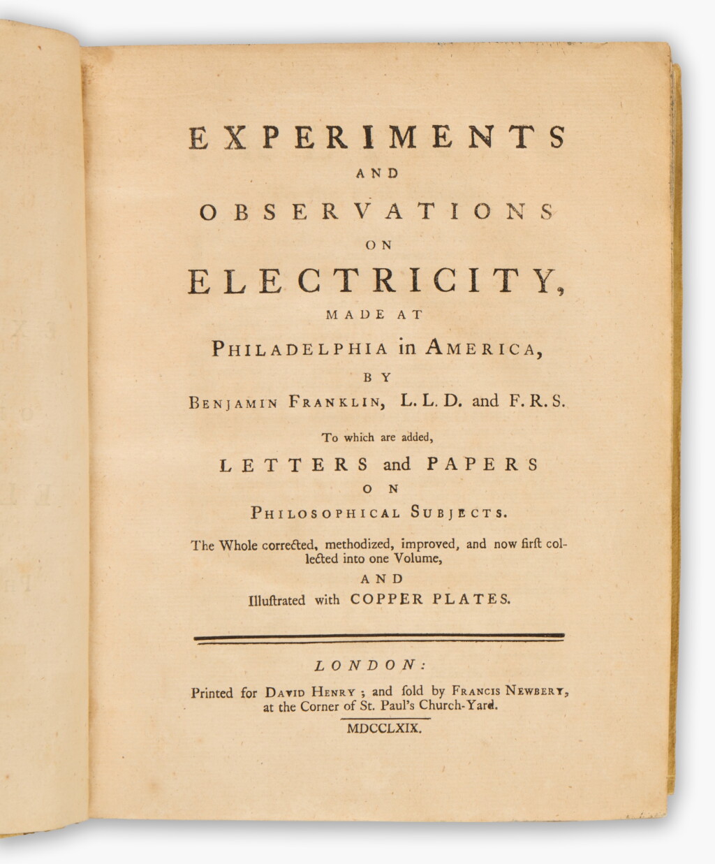 View full screen - View 1 of Lot 105. Benjamin Franklin | Presentation copy of the first complete Experiments and Observations on Electricity.