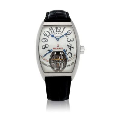 View full screen - View 1 of Lot 28. Revolution 2 White gold bi-axial tourbillon wristwatch with retrograde minutes and seconds Circa 2003 | Franck Muller「Revolution 2」白金雙軸式陀飛輪腕錶備逆跳分針及秒針,年份約2003.