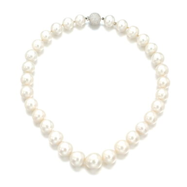 View full screen - View 1 of Lot 929. Cultured pearl and diamond necklace.