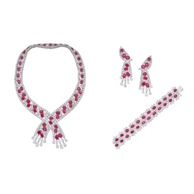 View full screen - View 1 of Lot 83. Suite of Ruby and Diamond Jewels.