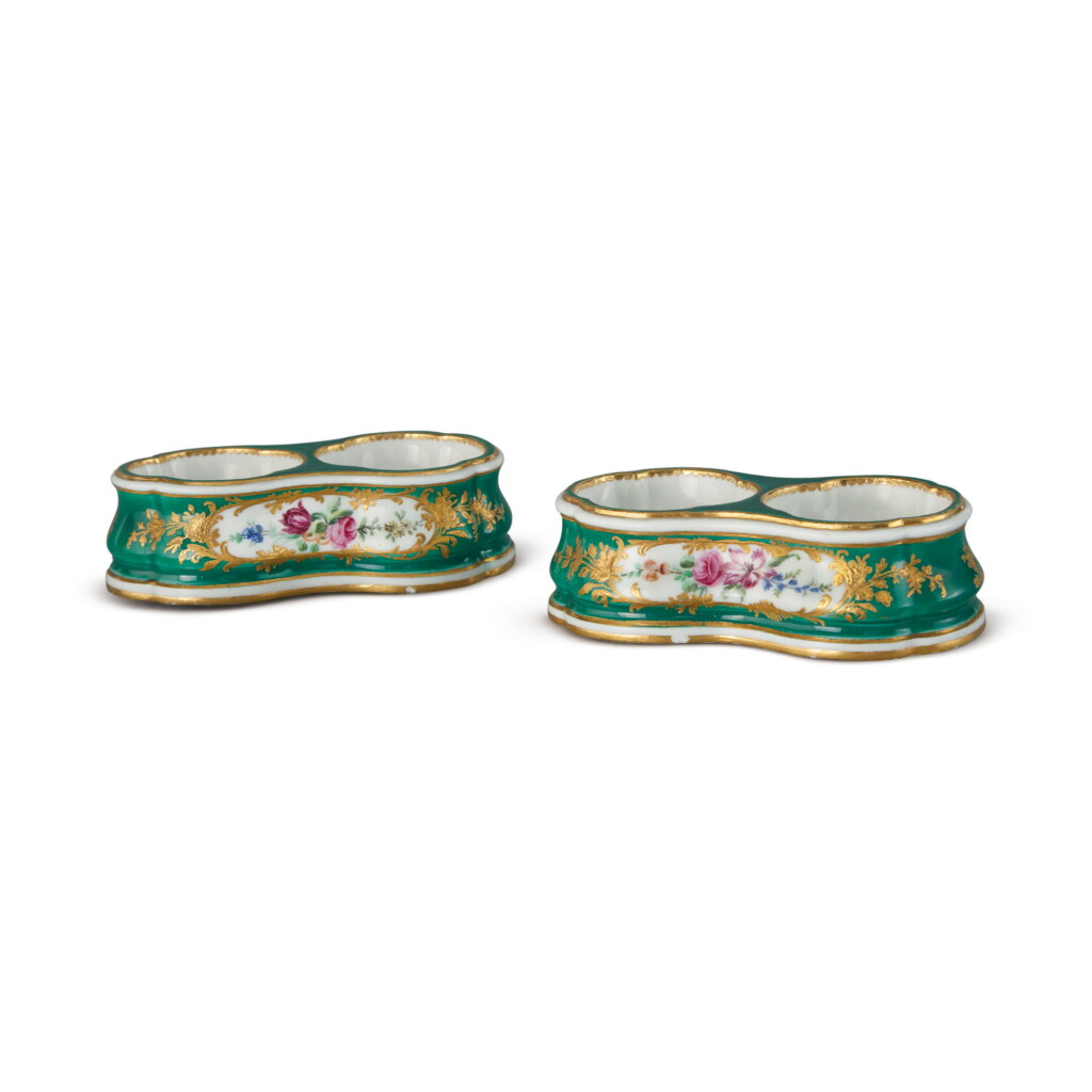 View full screen - View 1 of Lot 657. A PAIR OF SEVRES APPLE-GREEN-GROUND DOUBLE SALTS, 1760.