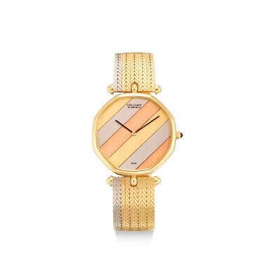 View full screen - View 1 of Lot 863. VAN CLEEF & ARPELS | REFERENCE 25512 A THREE-COLOUR GOLD BRACELET WATCH, CIRCA 1965.