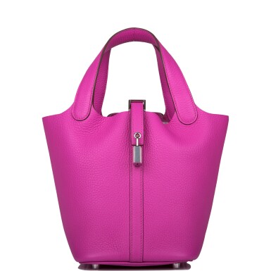 View full screen - View 1 of Lot 66. HERMÈS | MAGNOLIA PICOTIN 18CM IN TAURILLON CLEMENCE LEATHER WITH PALLADIUM HARDWARE.