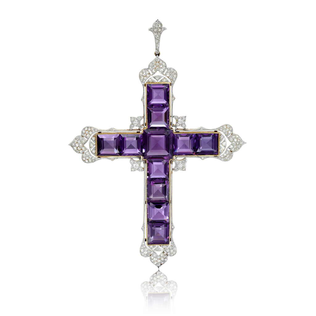 View full screen - View 1 of Lot 140. Amethyst and diamond pendant, circa 1920.