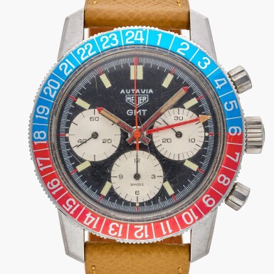 View full screen - View 1 of Lot 629. Reference 2446C Autavia GMT | A stainless steel dual time chronograph wristwatch, Circa 1970.
