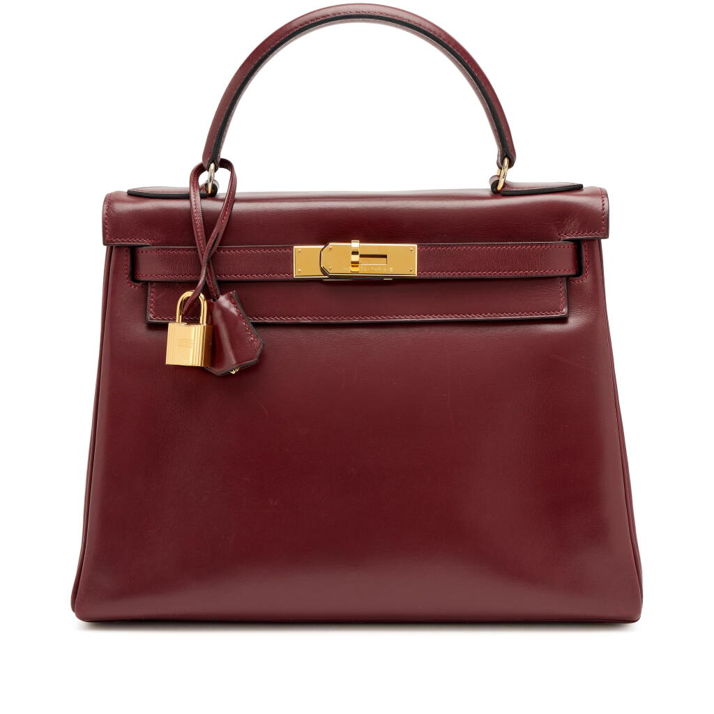 View full screen - View 1 of Lot 6. Vintage Rouge H Box Kelly 28 Retournè Gold Hardware, 1978.