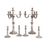 Ensemble de deux candélabres à quatre lumières et quatre flambeaux en argent, par G. Boin-Taburet, Paris, vers 1880