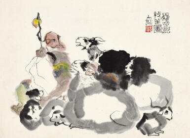View full screen - View 1 of Lot 2685. 程十髪 蘇武牧羊圖 | Cheng Shifa, Su Wu Herding Sheep.