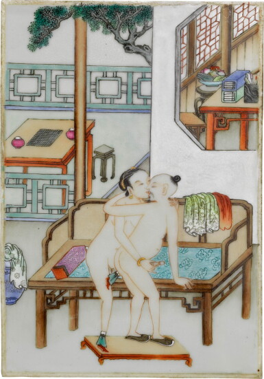 View full screen - View 1 of Lot 286. A SET OF FOUR FAMILLE-ROSE 'EROTIC' PLAQUES, QING DYNASTY, 18TH/19TH CENTURY | 清十八/十九世紀 粉彩春宮圖瓷板一組四件.