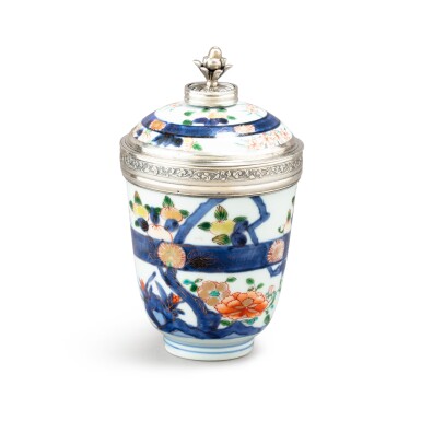 View full screen - View 1 of Lot 852. A French silver-mounted Imari porcelain pot and cover, the porcelain, Japan, early 18th century, the mounts, Paris, 1717-1722.