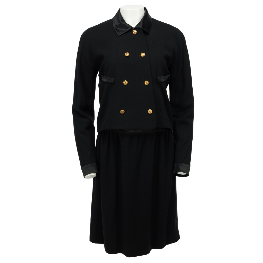 View full screen - View 1 of Lot 83. By Karl Lagerfeld Black Wool Ensemble, late 1980s.