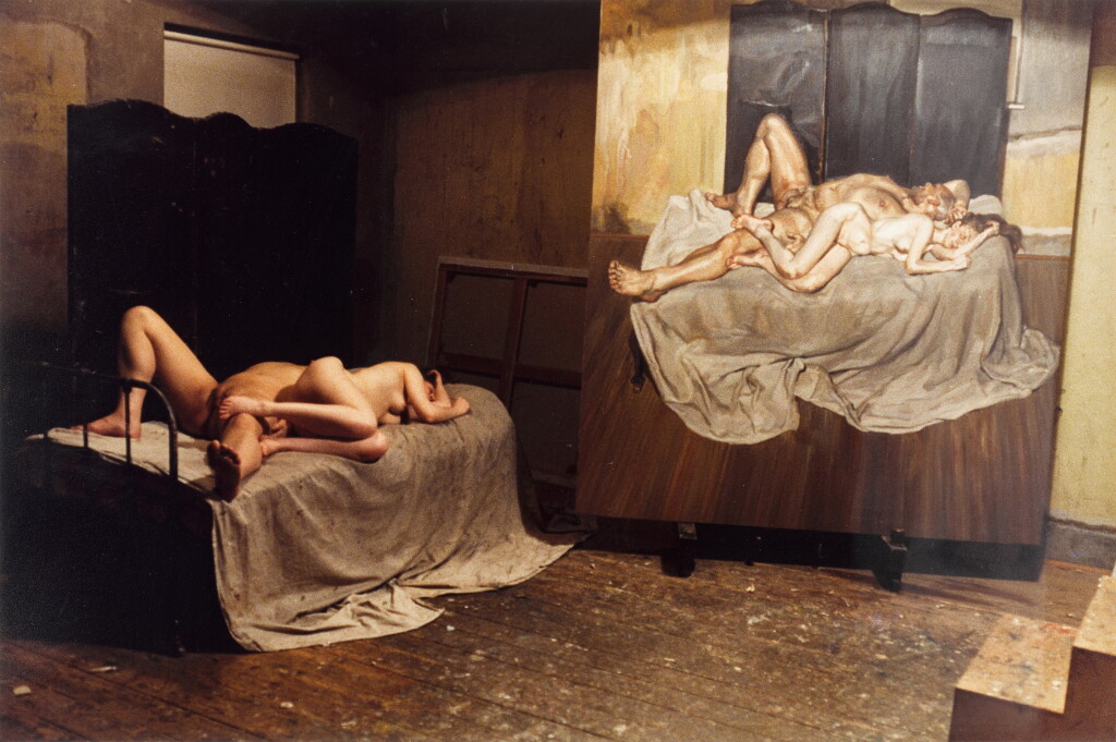 View full screen - View 1 of Lot 66. 'Leigh Bowery and Nicola Bateman posing for "And the Bridegroom"' by Lucian Freud.