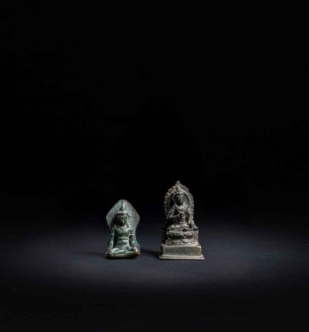 View full screen - View 1 of Lot 14. Two bronze figures of Bodhisattva, Java, 10th century.