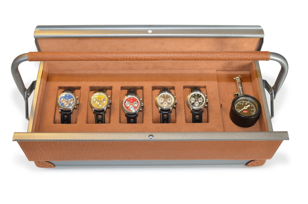 View full screen - View 1 of Lot 652. Mille Miglia, Ref. 8915 Set of five limited edition titanium chronograph wristwatches with date Circa 2001.