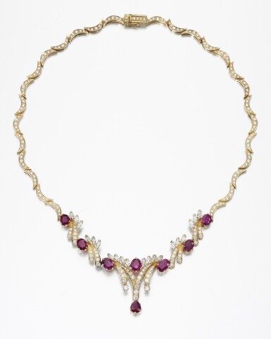 View full screen - View 1 of Lot 126. RUBY AND DIAMOND NECKLACE, W. A. BOLIN.