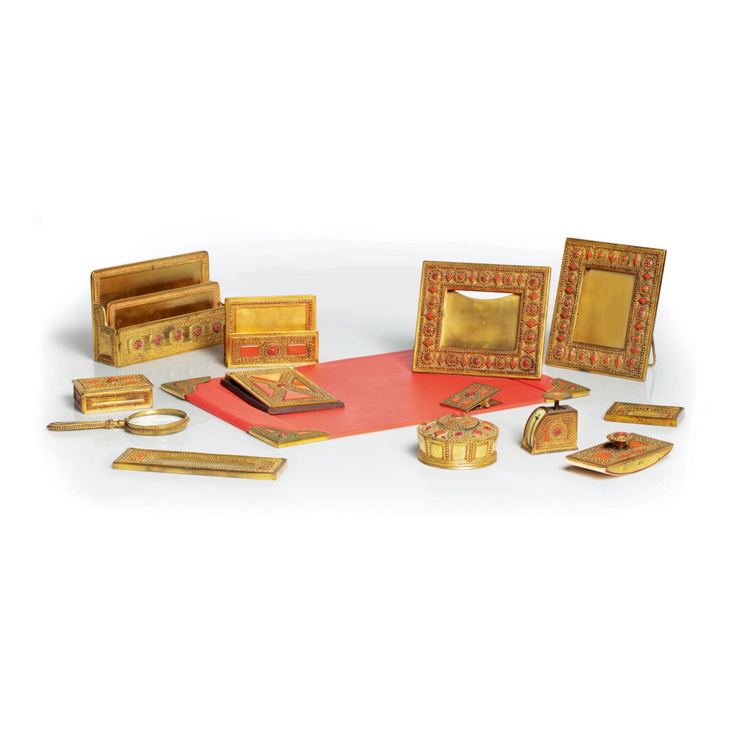 View full screen - View 1 of Lot 35. TIFFANY STUDIOS | A RARE SIXTEEN-PIECE “BYZANTINE” DESK SET.
