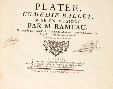 View full screen - View 1 of Lot 84. J.-P. Rameau. Two first editions of opera-ballets in one volume: "Pigmalion" and "Platée", c.1749.