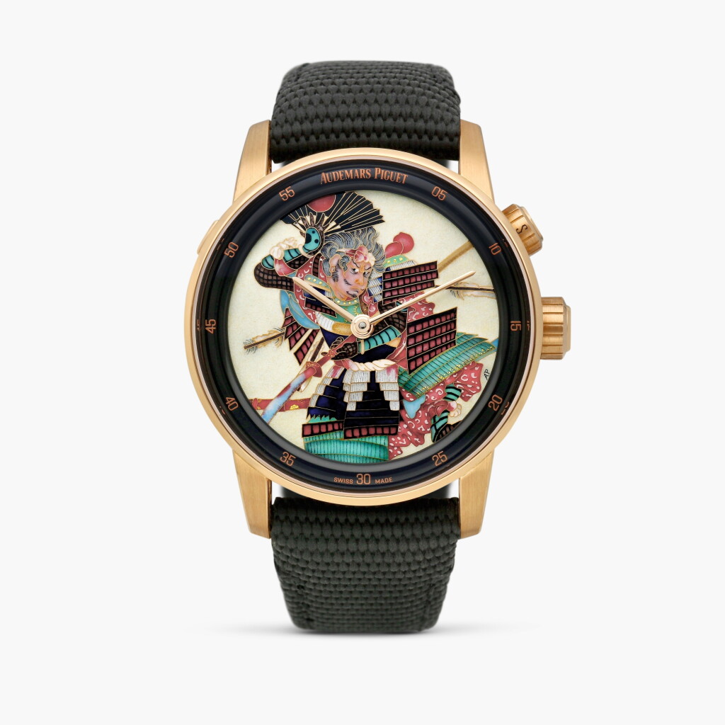View full screen - View 1 of Lot 2597. Code 11.59 Grande Sonnerie Carillon Supersonnerie “Samurai”, Reference 26397NR | A unique pink gold carillon minute repeating grande and petite sonnerie wristwatch with cloisonné enamel dial by the Anita Porchet atelier, Circa 2026.