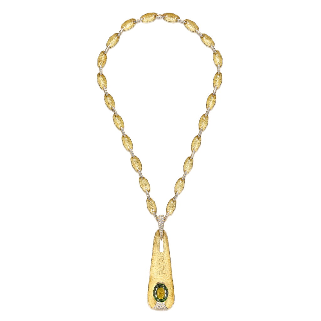View full screen - View 1 of Lot 1947. Tourmaline and Diamond Pendent Necklace | Wolfers | 碧璽 配 鑽石 吊墜項鍊.