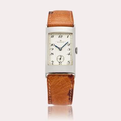 View full screen - View 1 of Lot 271. Reference 2150 | A stainless steel rectangular wristwatch, Circa 1930.