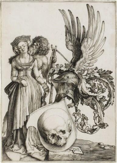 View full screen - View 1 of Lot 58. Coat of Arms with a Skull (Bartsch 101; Meder, Hollstein 98; Schoch, Mende, Scherbaum 37).