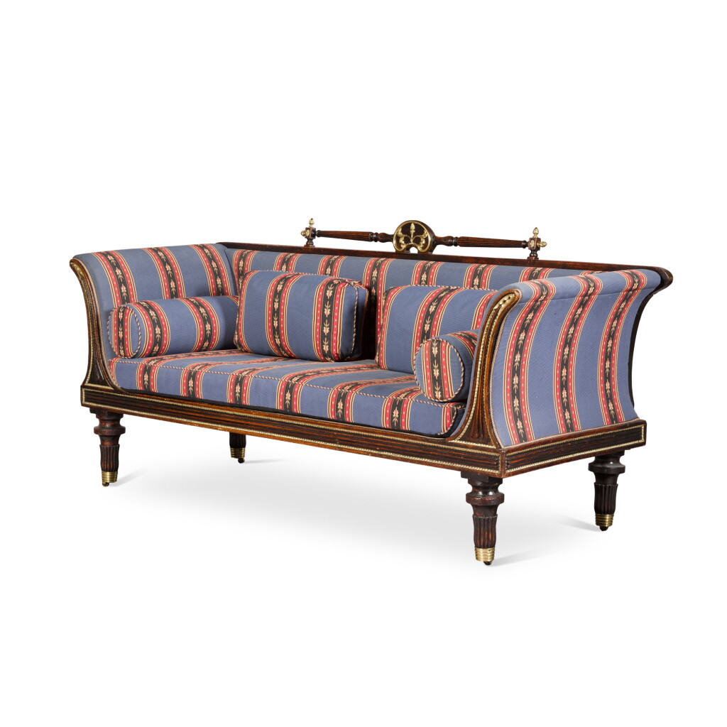 View full screen - View 1 of Lot 148. A Regency beech and brass-mounted sofa, early 19th century.