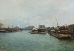 Vue d'un port, les péniches