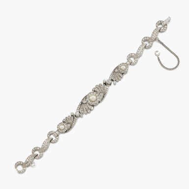 View full screen - View 1 of Lot 57. Pearl and Diamond Bracelet .