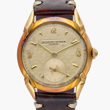 View full screen - View 1 of Lot 545. Reference 4480 | A yellow gold wristwatch with flame lugs, Circa 1950.