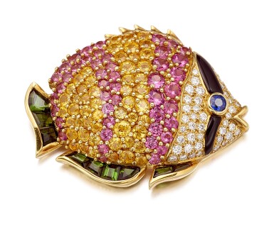 View full screen - View 1 of Lot 1035. JEAN VITAU, VAN CLEEF & ARPELS | GEM SET AND DIAMOND BROOCH | Jean Vitau 為梵克雅寶設計 寶石 配 鑽石別針.