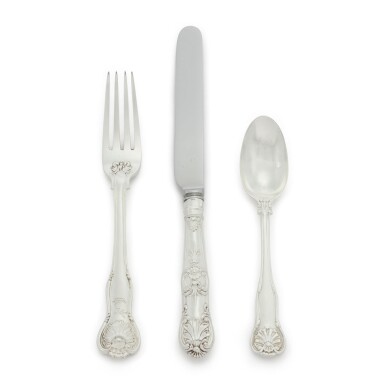 View full screen - View 1 of Lot 595. AN ASSEMBLED GEORGIAN AND VICTORIAN SILVER FLATWARE SERVICE, MOST LONDON, CIRCA 1820-50.