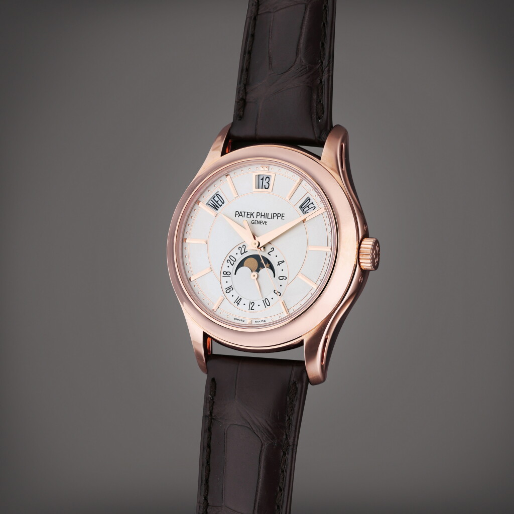 View full screen - View 1 of Lot 12. Reference 5205R-001 | A pink gold automatic annual calendar wristwatch with 24-hour indication and moon phases, Circa 2020.